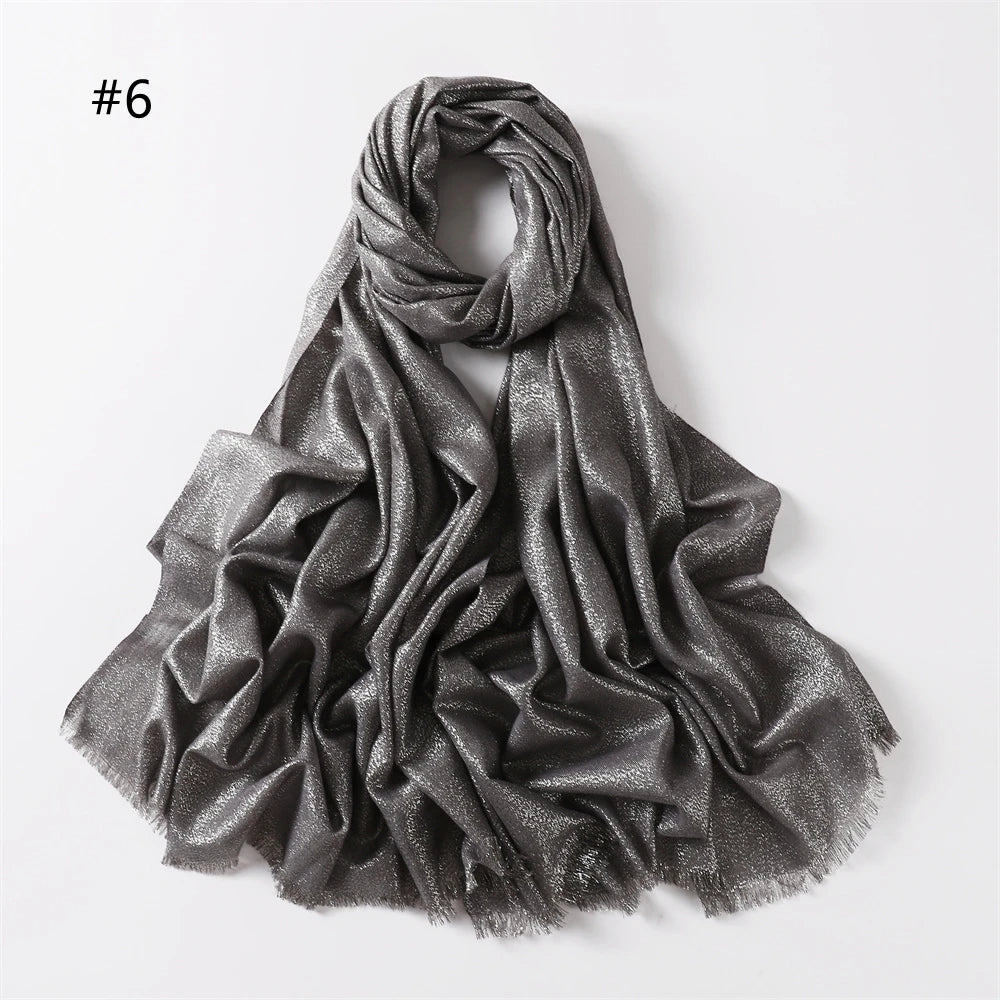 Cotton Blended Shiny Solid Color Hijab Scarf Shawls