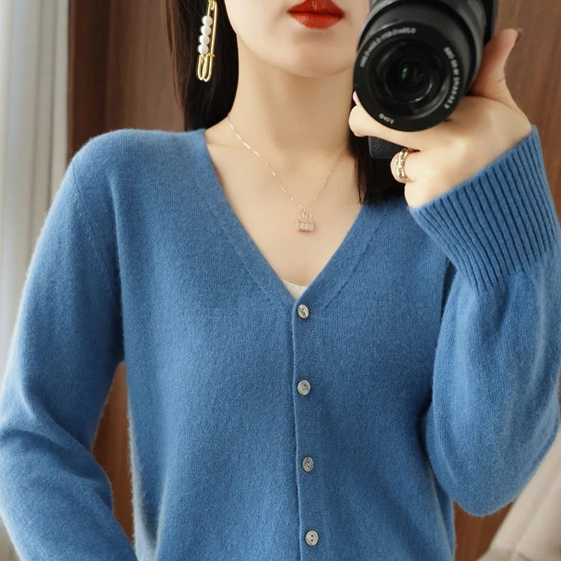 Classic Basic Wool V-Neck Women Sweater