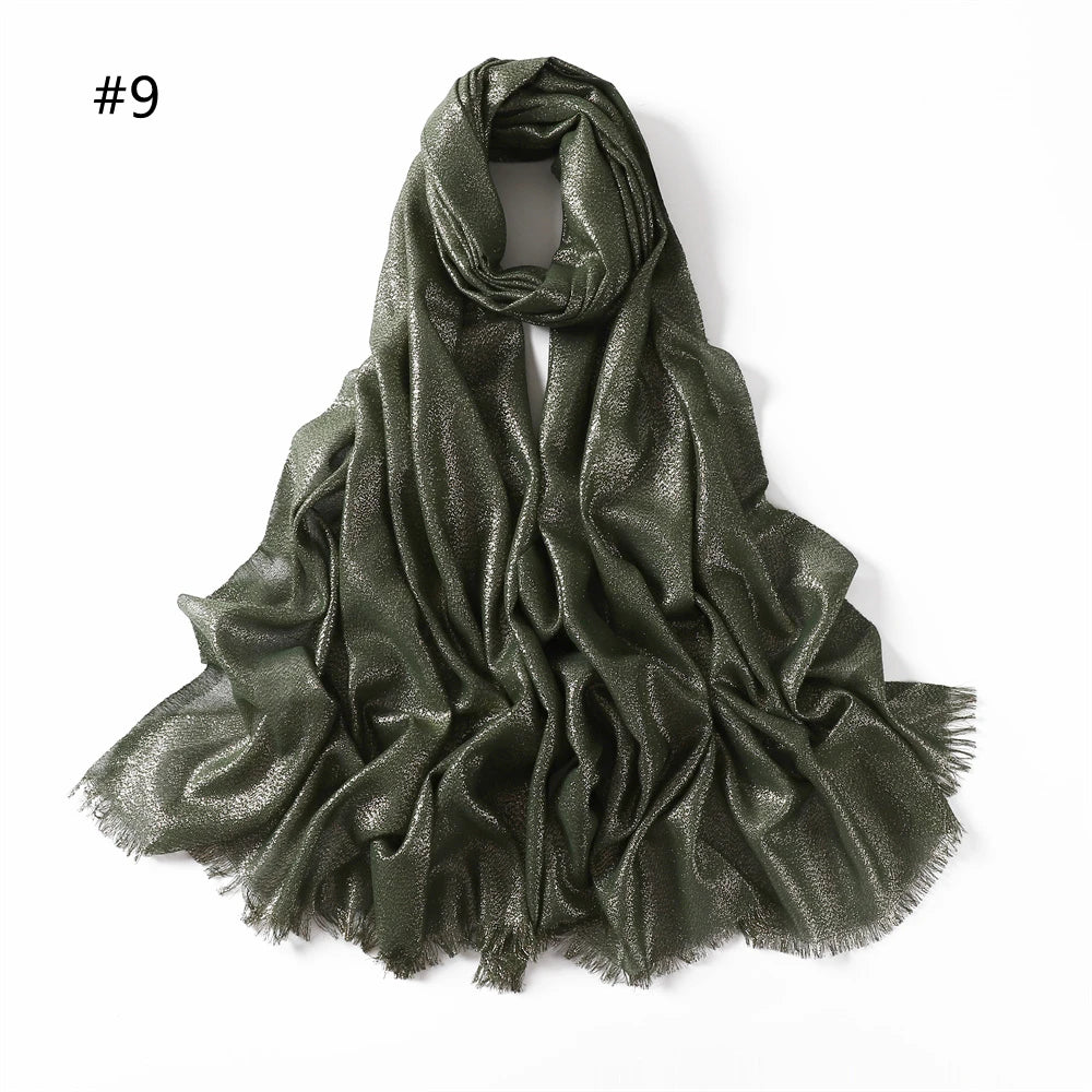 Cotton Blended Shiny Solid Color Hijab Scarf Shawls