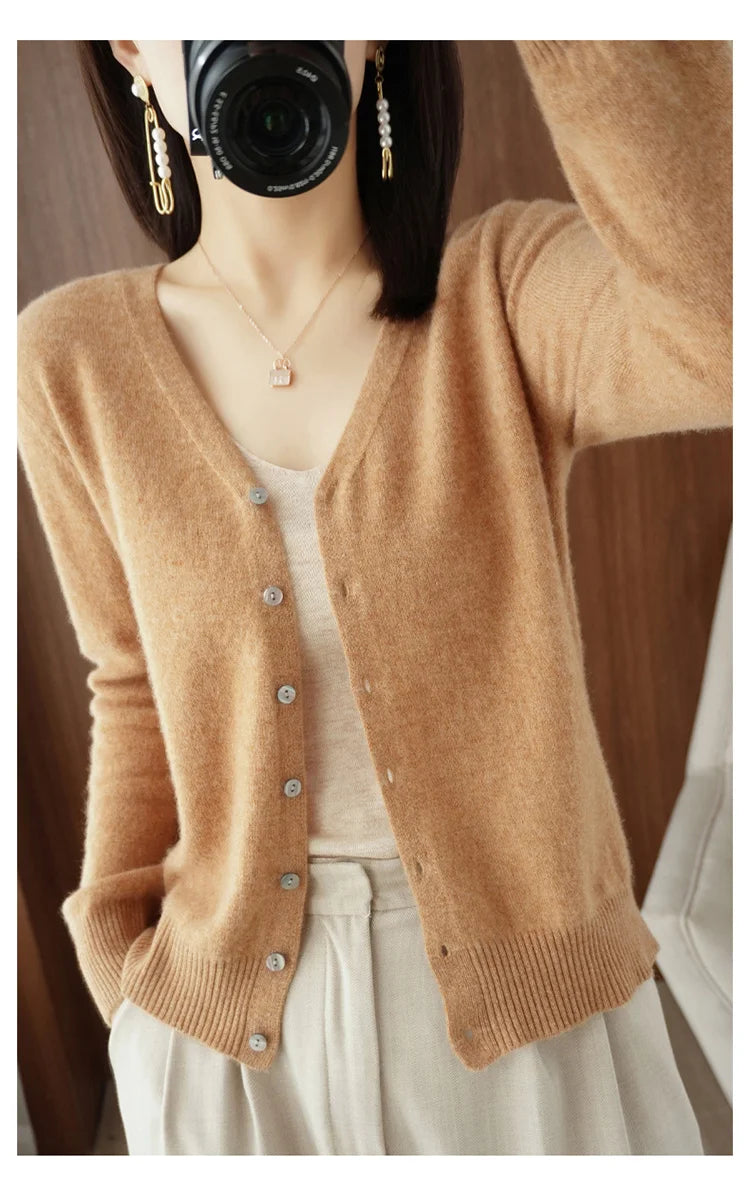 Classic Basic Wool V-Neck Women Sweater