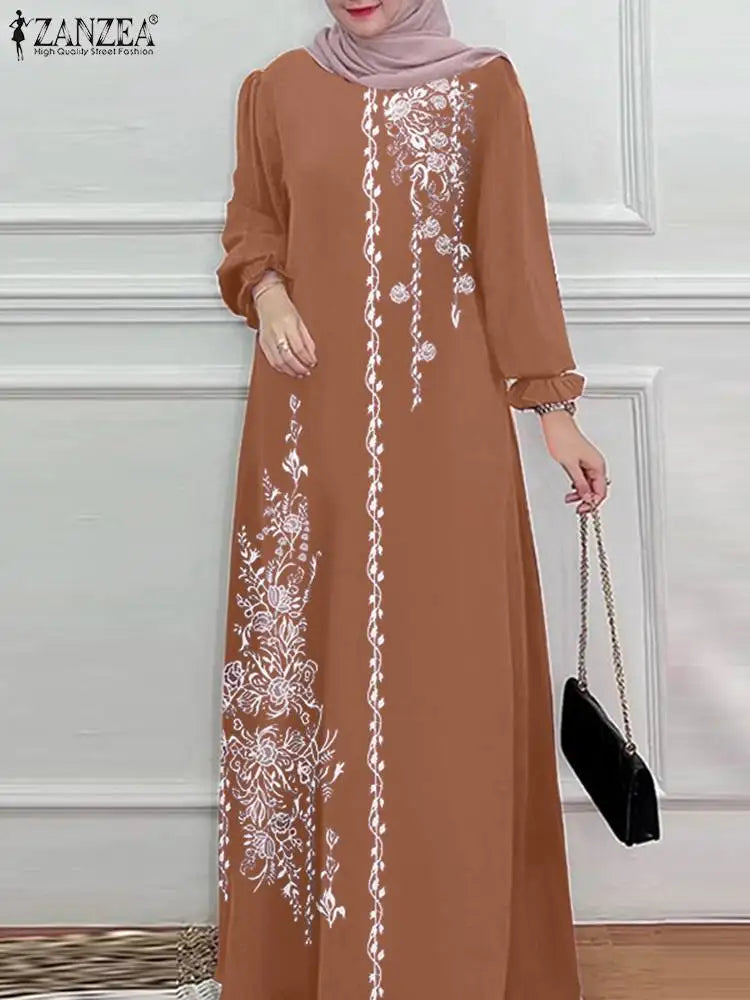 Casual Long Sleeve Floral Print Abaya