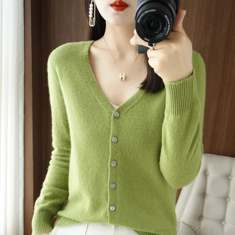 Classic Basic Wool V-Neck Women Sweater