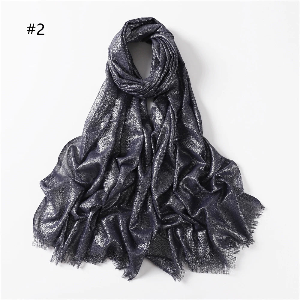 Cotton Blended Shiny Solid Color Hijab Scarf Shawls