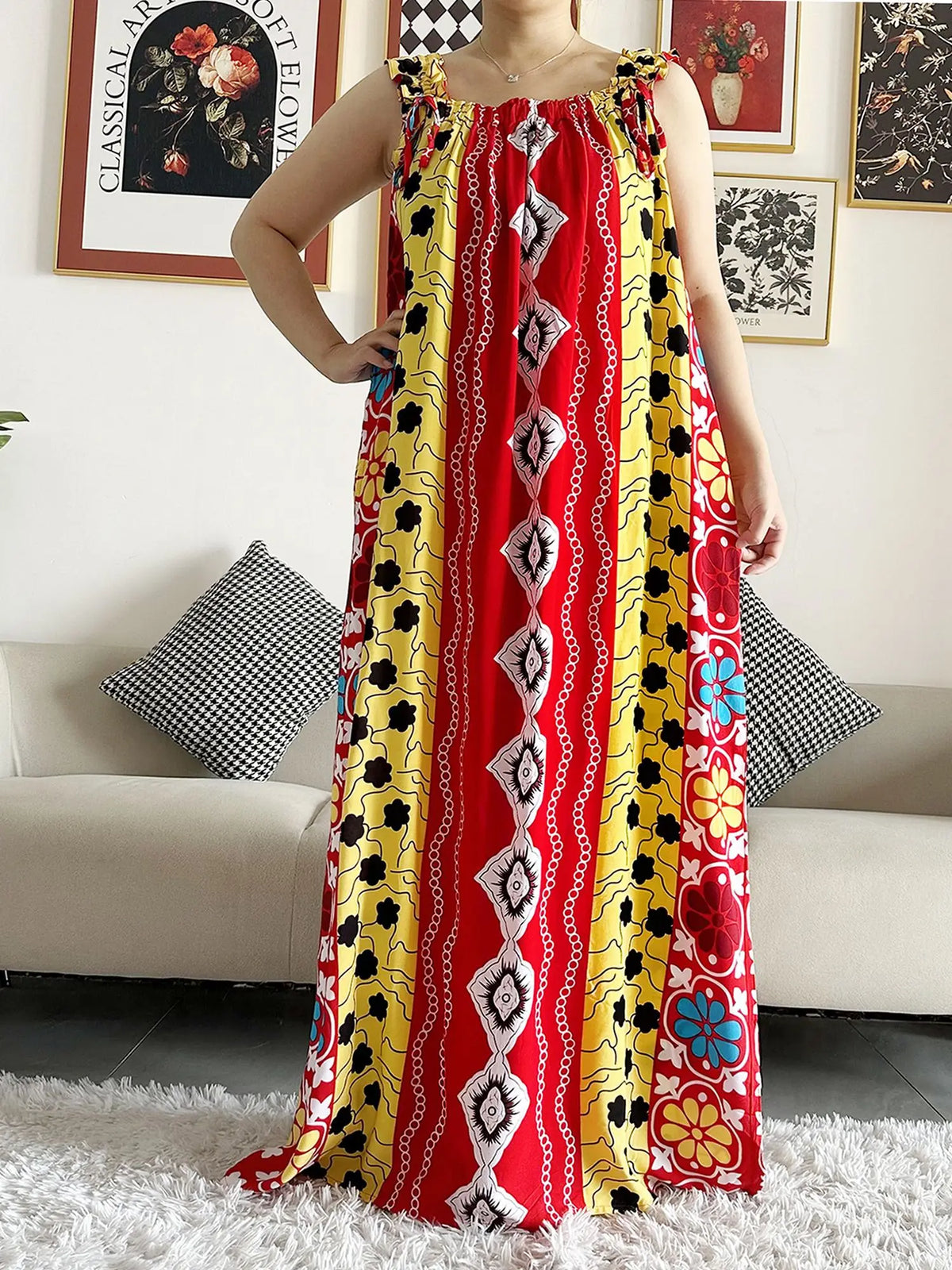 Sleeveless Everyday African Dashiki Cotton Abaya Dress with Scarf