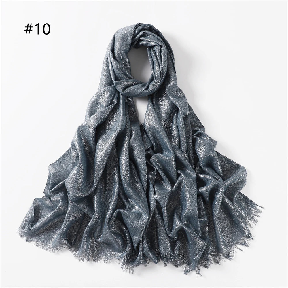 Cotton Blended Shiny Solid Color Hijab Scarf Shawls