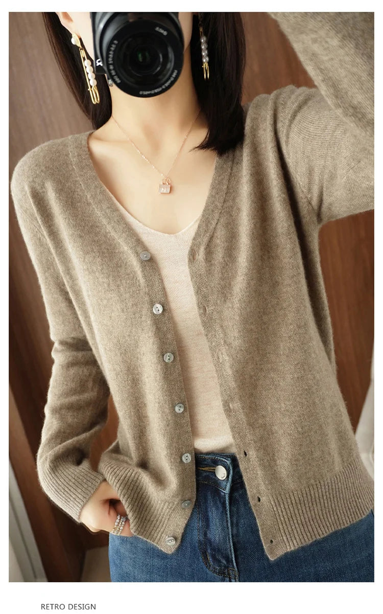 Classic Basic Wool V-Neck Women Sweater