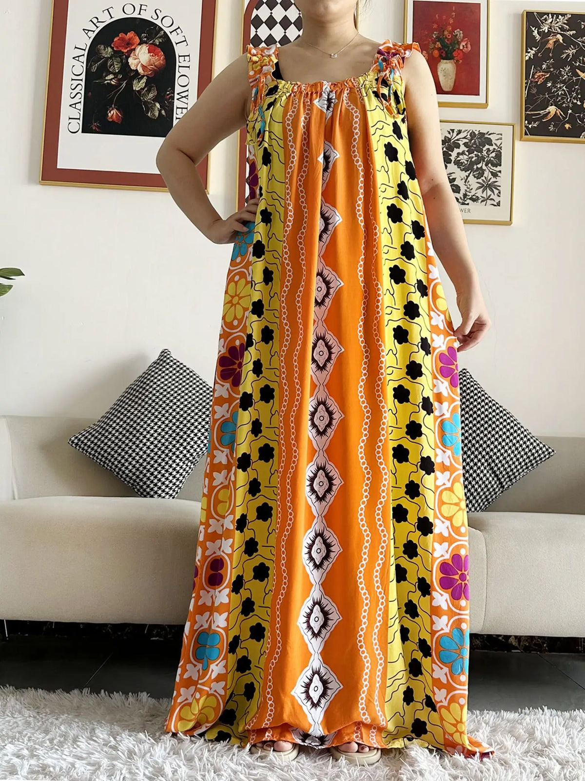 Sleeveless Everyday African Dashiki Cotton Abaya Dress with Scarf