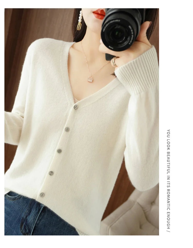 Classic Basic Wool V-Neck Women Sweater