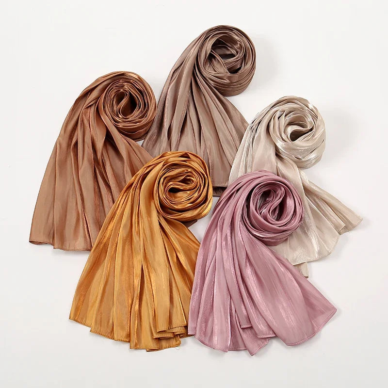 Premium Shimmer Silk Satin Hijab Scarf for Women