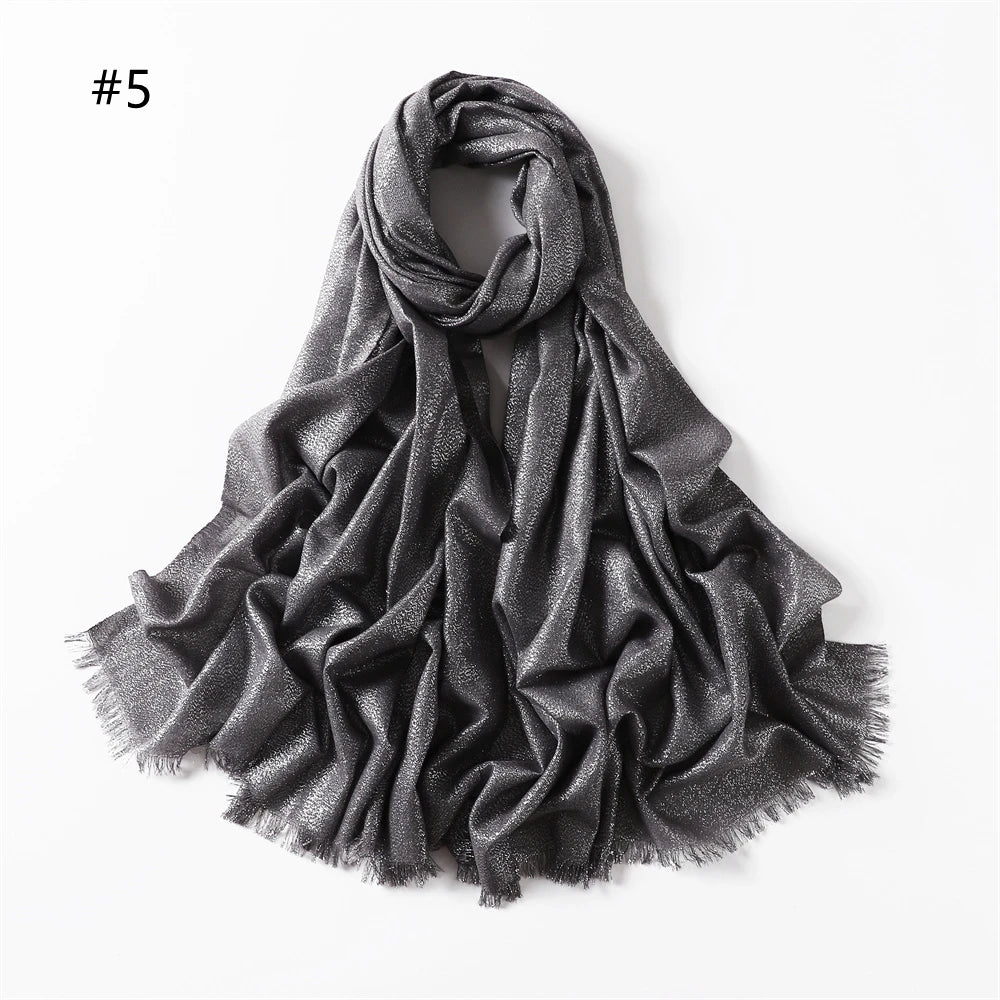 Cotton Blended Shiny Solid Color Hijab Scarf Shawls