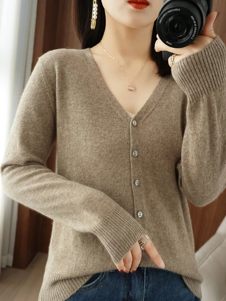 Classic Basic Wool V-Neck Women Sweater