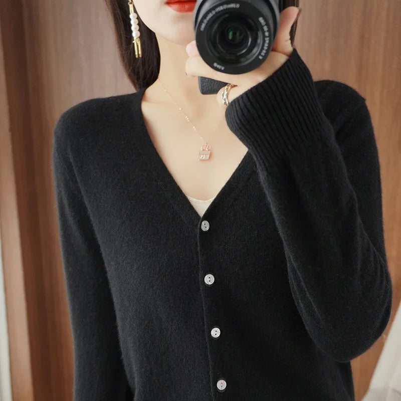 Classic Basic Wool V-Neck Women Sweater