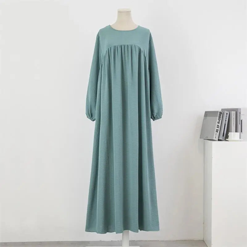 Full Sleeve Casual Solid Pockets Loose Maxi Dress