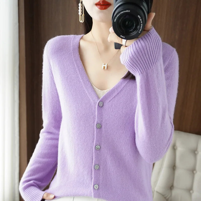 Classic Basic Wool V-Neck Women Sweater