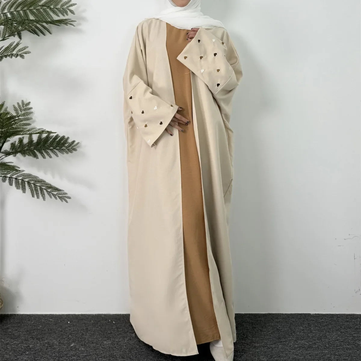 Embroidery Open Front Abaya Long Sleeve