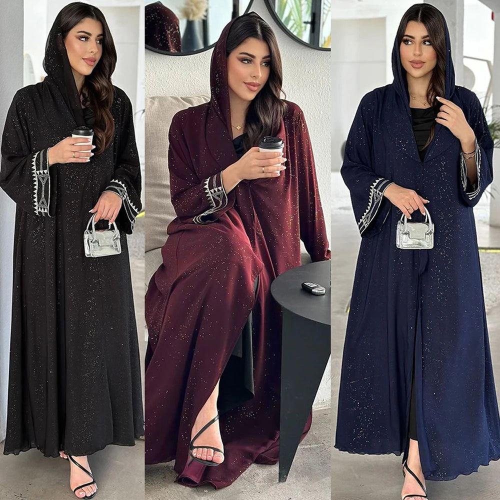 Casual Open Kimono Long Sleeve Embroidery Abayas