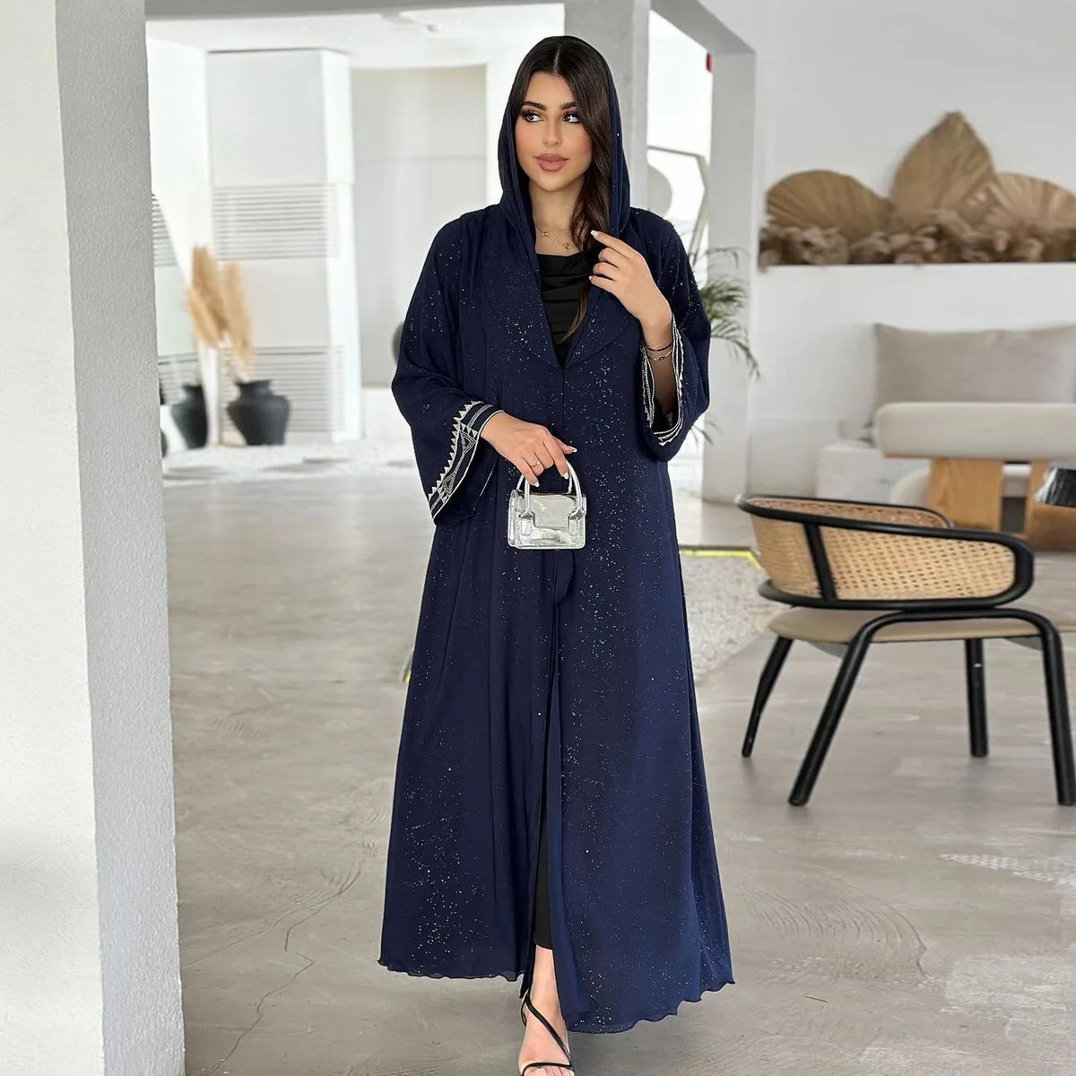 Casual Open Kimono Long Sleeve Embroidery Abayas