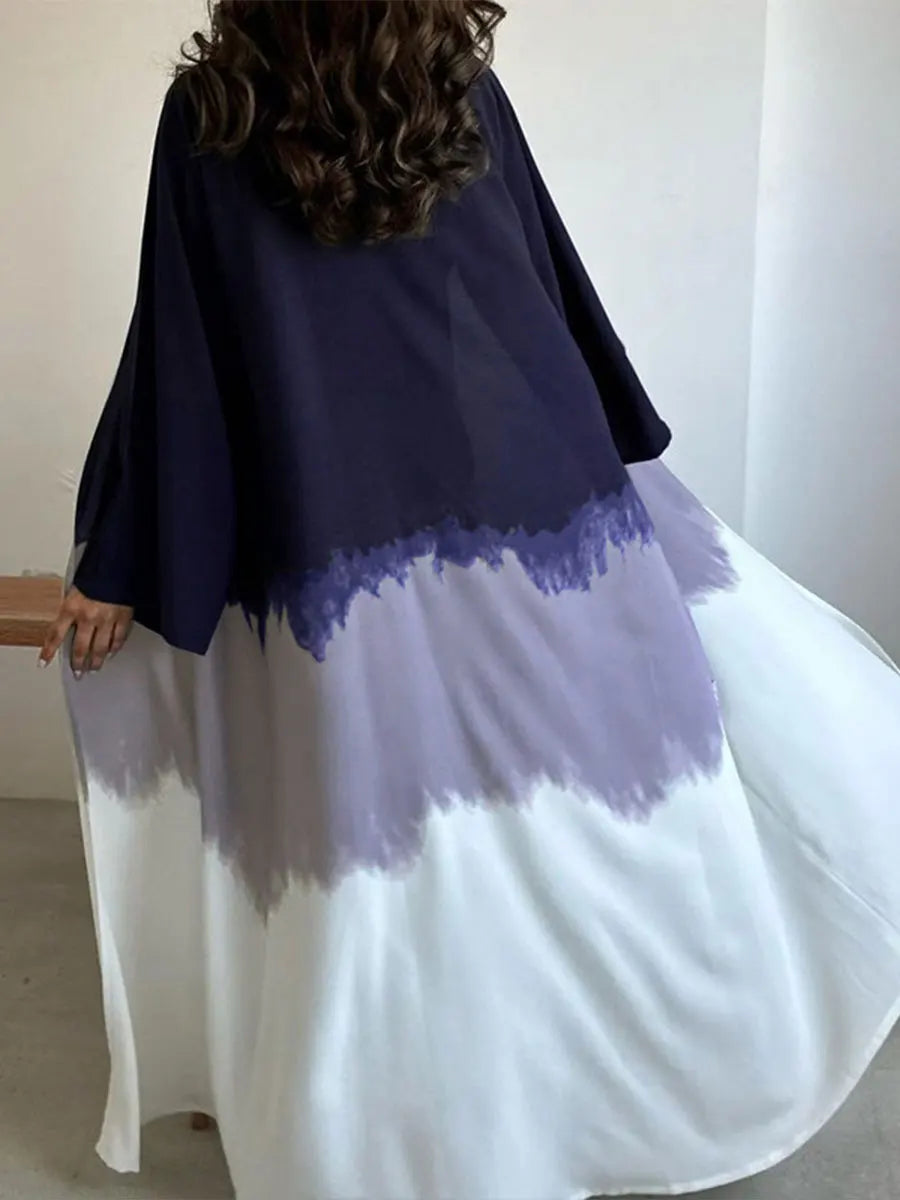 Elegant Cardigan Tie Dye Gradient Open Abaya