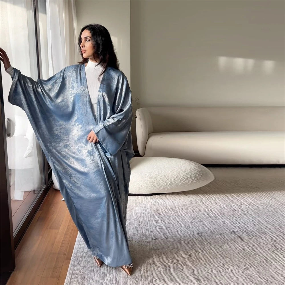 Shiny Batwing Satin Open Kimono Abaya