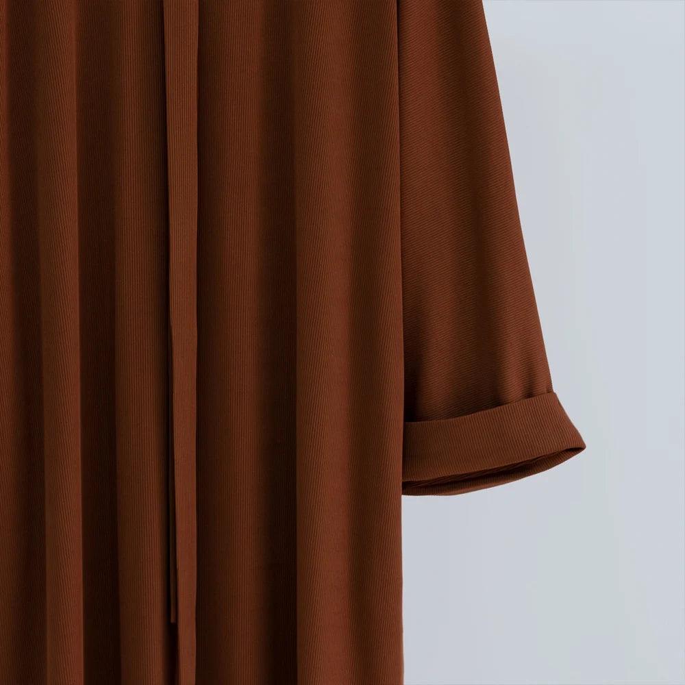Knitted Winter Abaya for Muslim Women with Ribbed Textures
