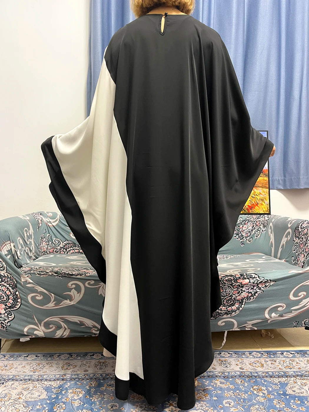 Black White Chiffon Loose Abayas