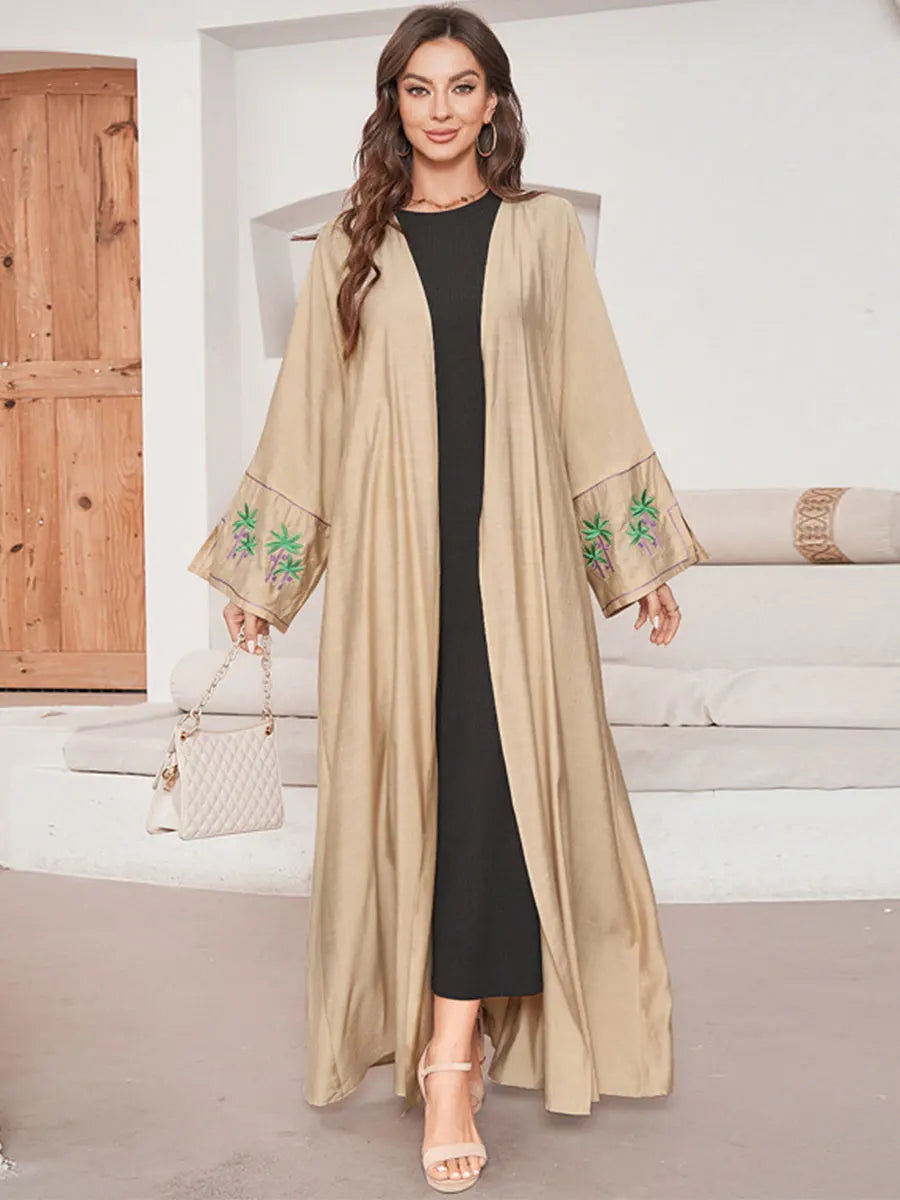 Long Sleeve Embroidered Casual Open Abaya