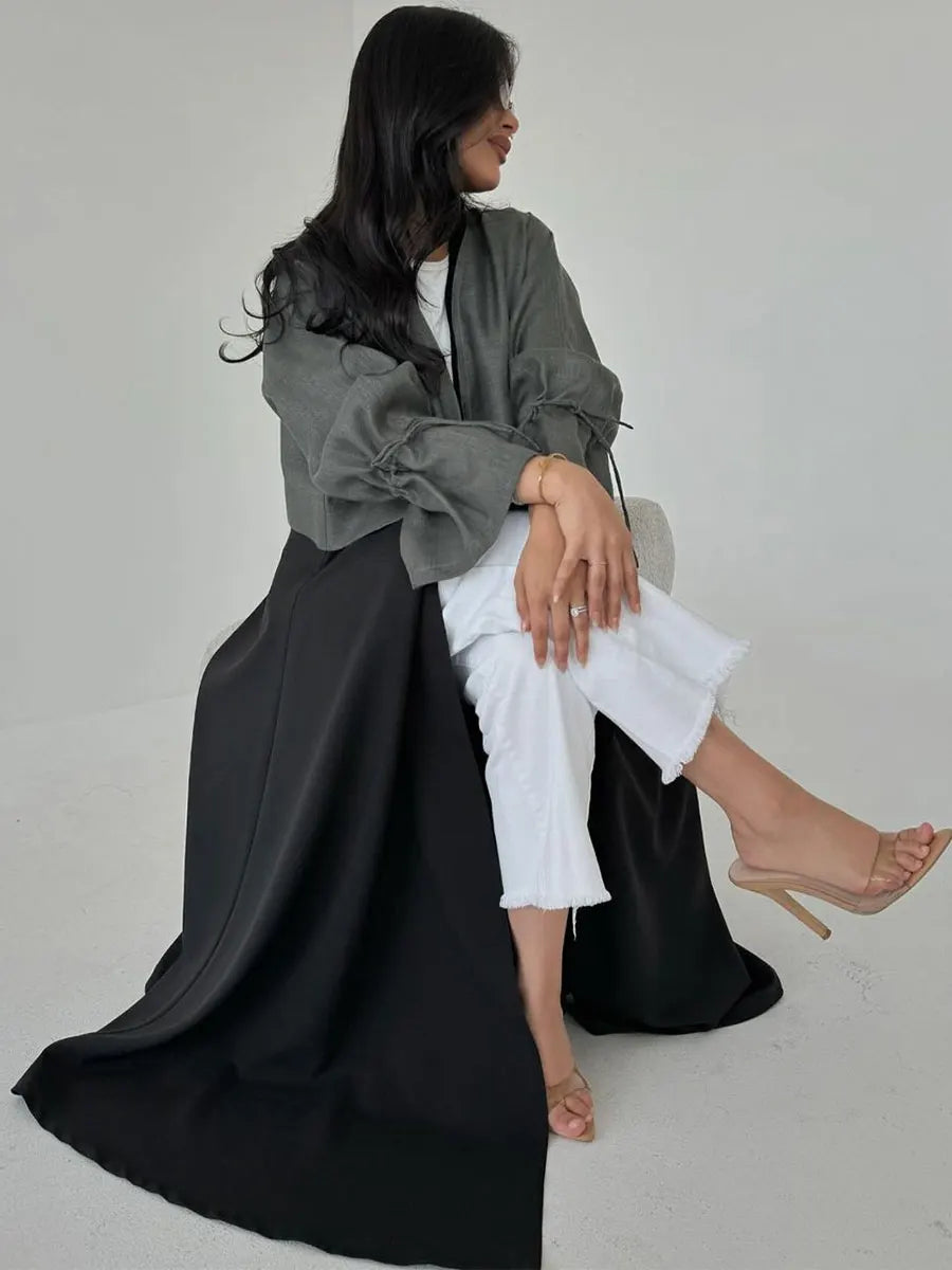 Elegant Loose Open Abaya With Belt