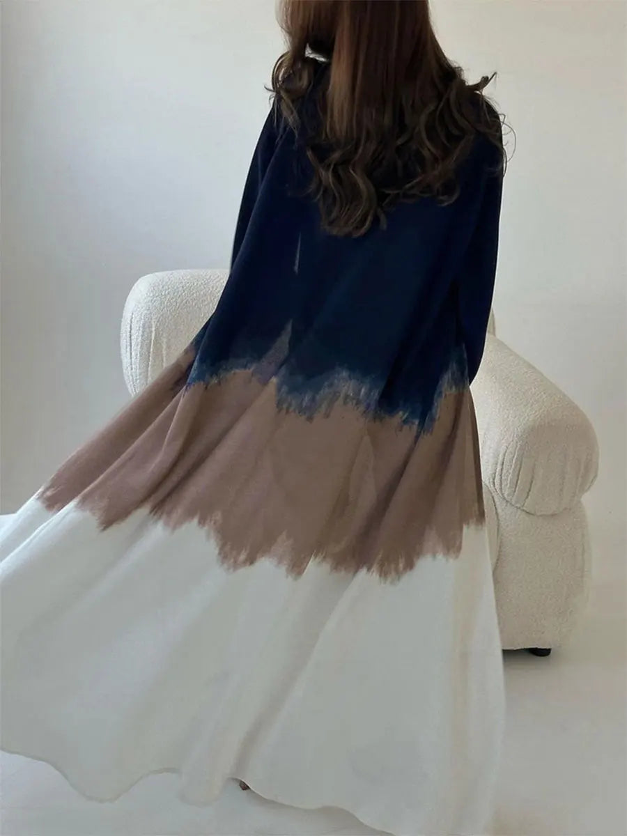 Elegant Cardigan Tie Dye Gradient Open Abaya