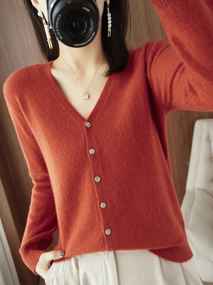 Classic Basic Wool V-Neck Women Sweater