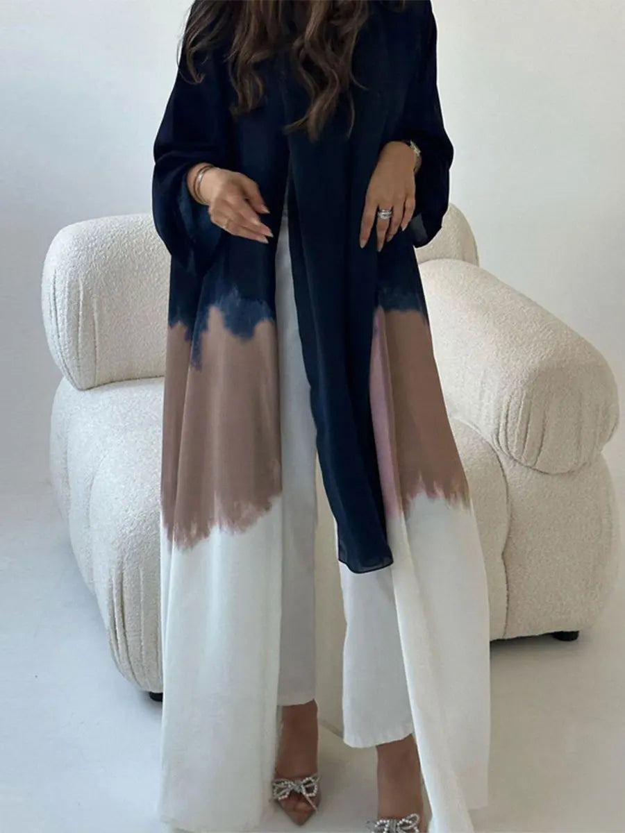 Elegant Cardigan Tie Dye Gradient Open Abaya