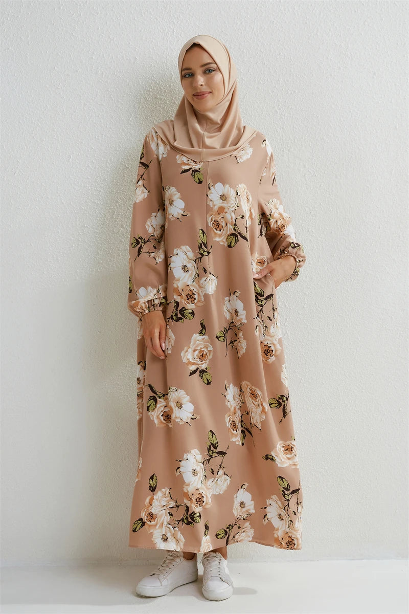 Full Sleeve Printed Floral Casual Long Maxi Dress