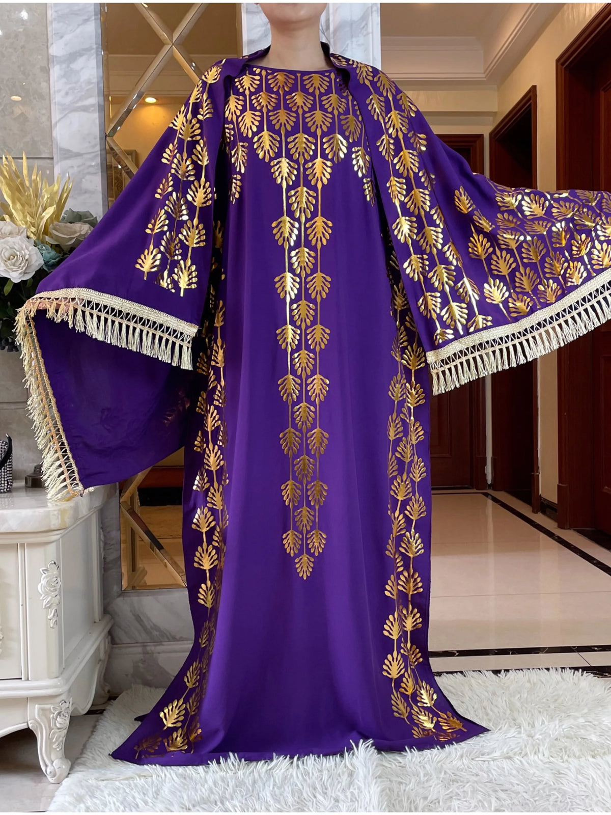 Dubai Abaya Short Sleeve Gold Stamping