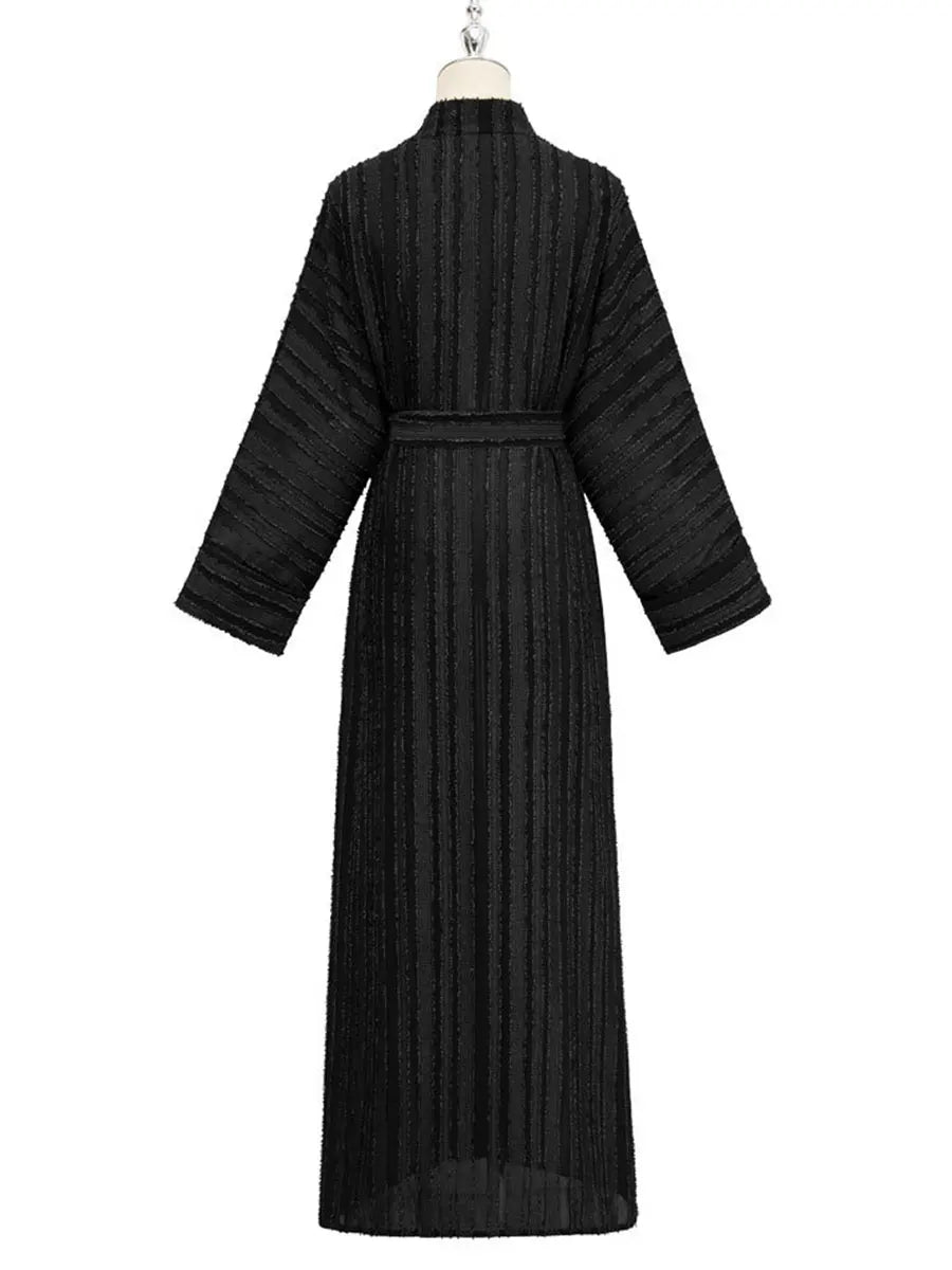 Elegant Casual Loose Long Sleeve Open Abayas With Belt