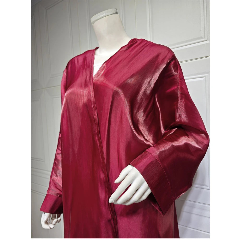 Shiny Satin Morocco Kimono Abaya Dress for Muslim Women Caftan