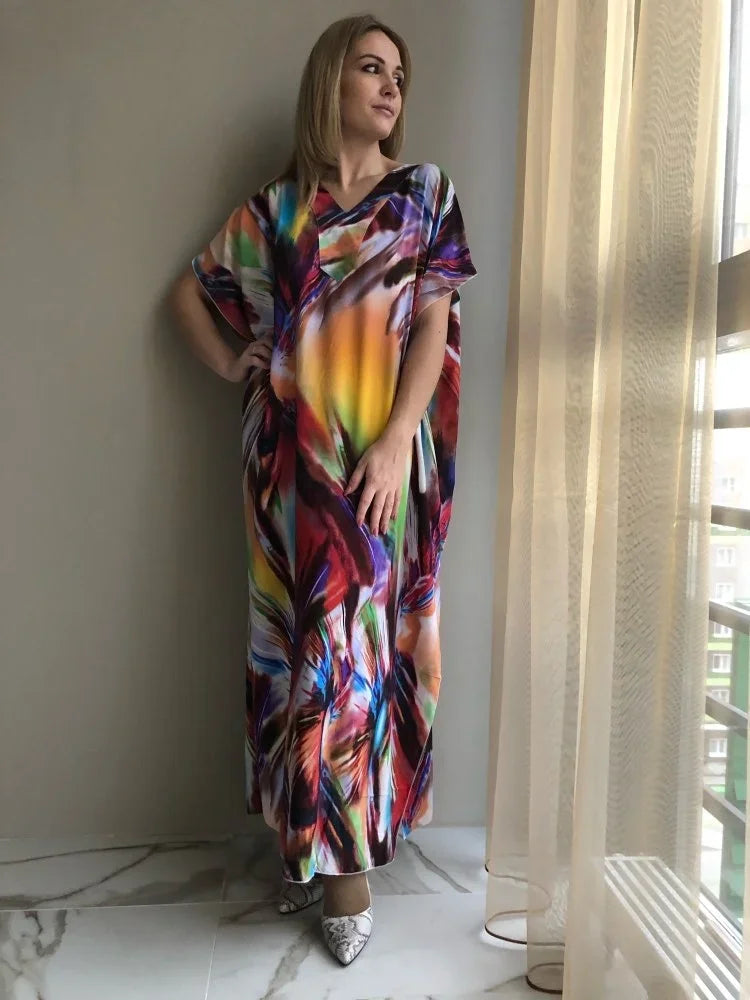 Boho Quick-drying Long Kaftan Burkini Cover-up Plus Size Summer Beachwear