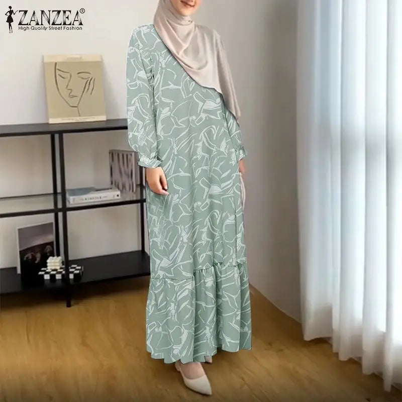 Elegant Floral Print Fashion Abaya