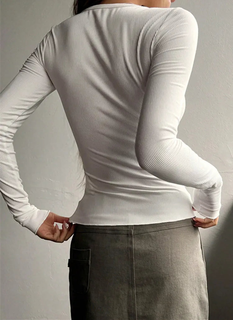 Winter fashion button ribbed sweater