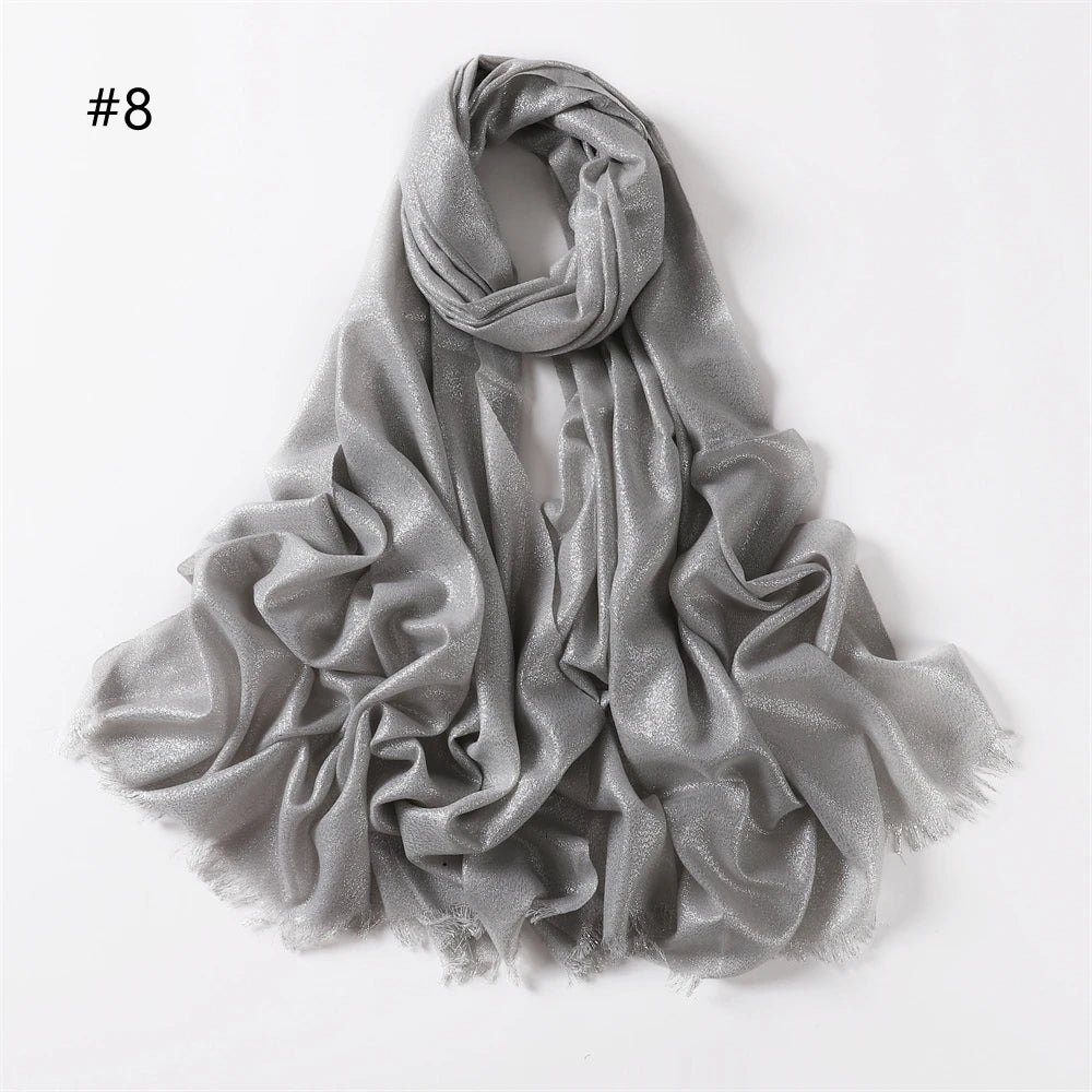 Cotton Blended Shiny Solid Color Hijab Scarf Shawls