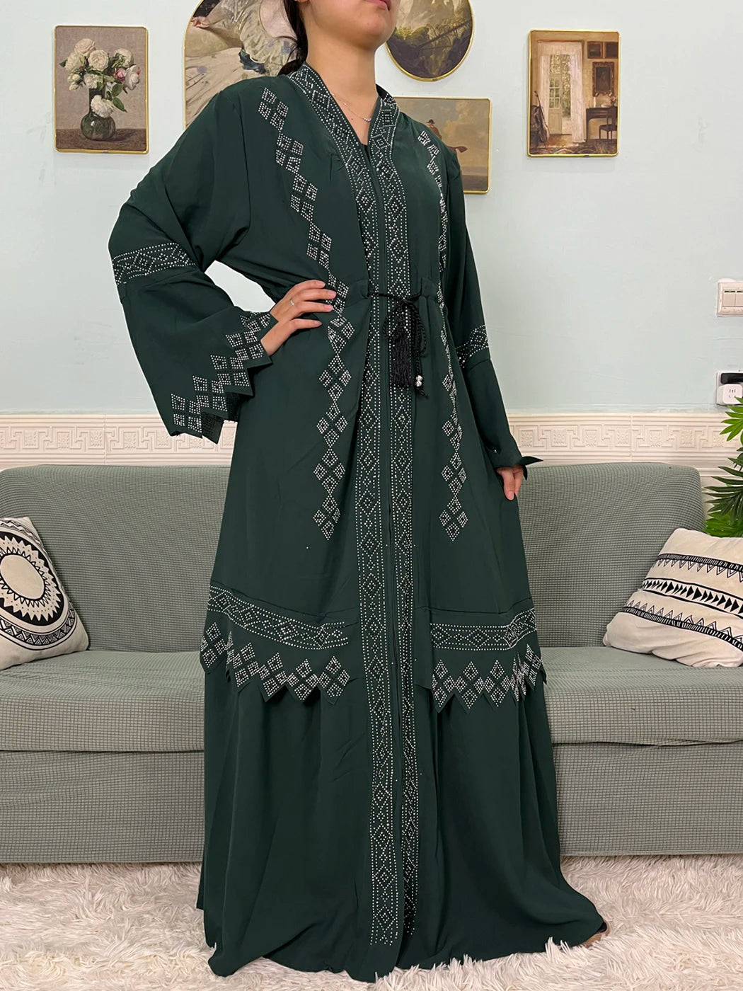 Chiffon Set V-neck Fashion Design Party Abaya