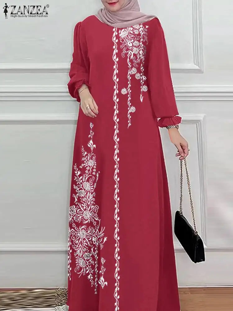 Casual Long Sleeve Floral Print Abaya