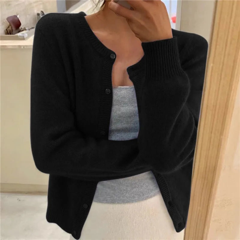 Knit Cardigan  Long Sleeve Crew-neck Sweater