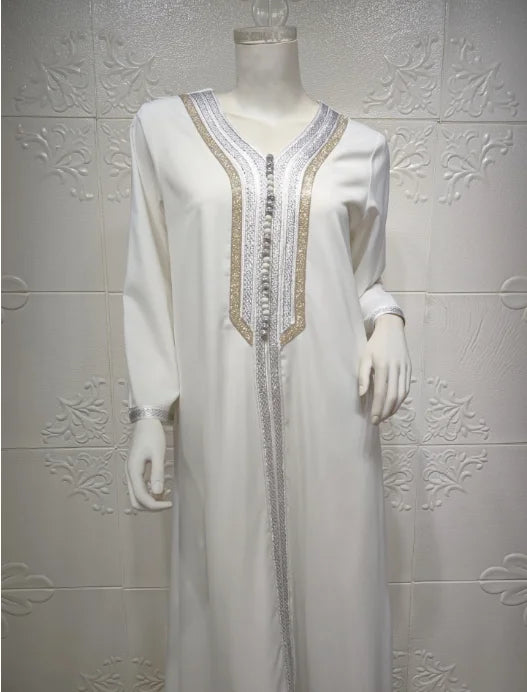 Plus Size White Djellaba Kaftan Dubai Abaya Dress for Women