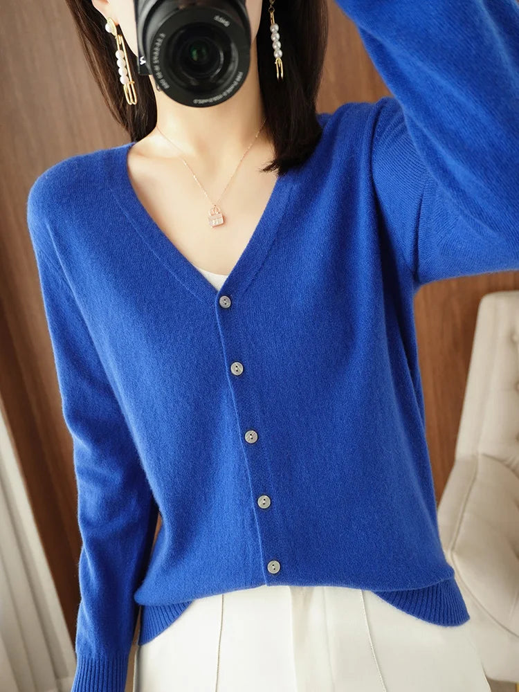 Classic Basic Wool V-Neck Women Sweater