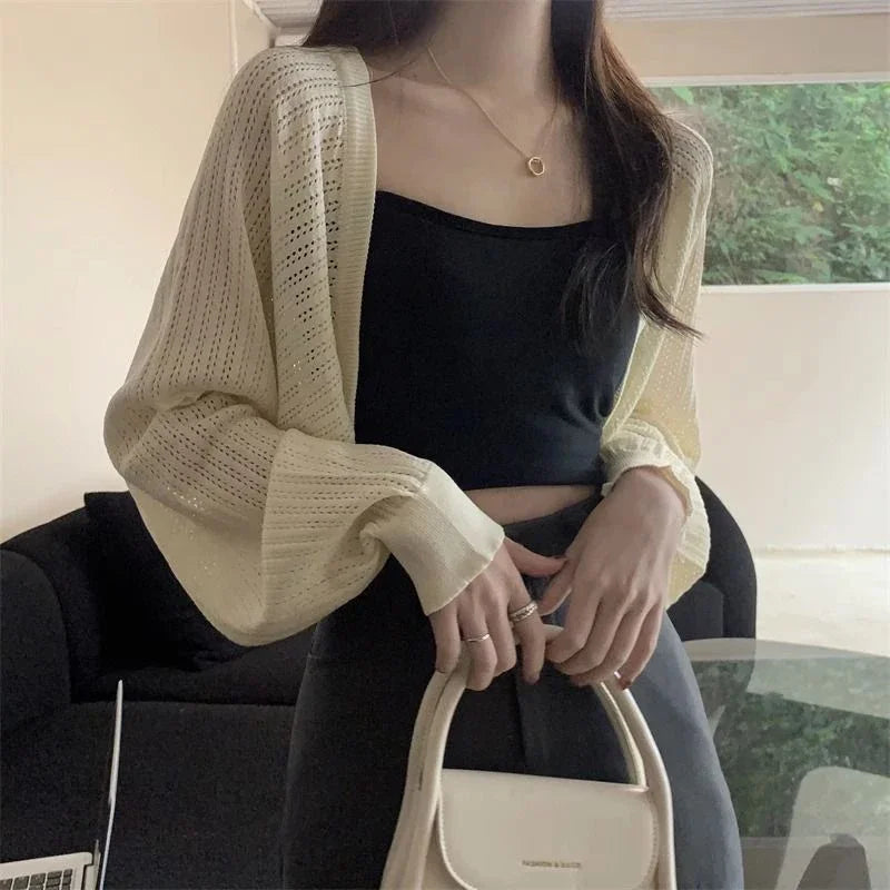 Crop Knit Long Sleeve Cardigan Sweater