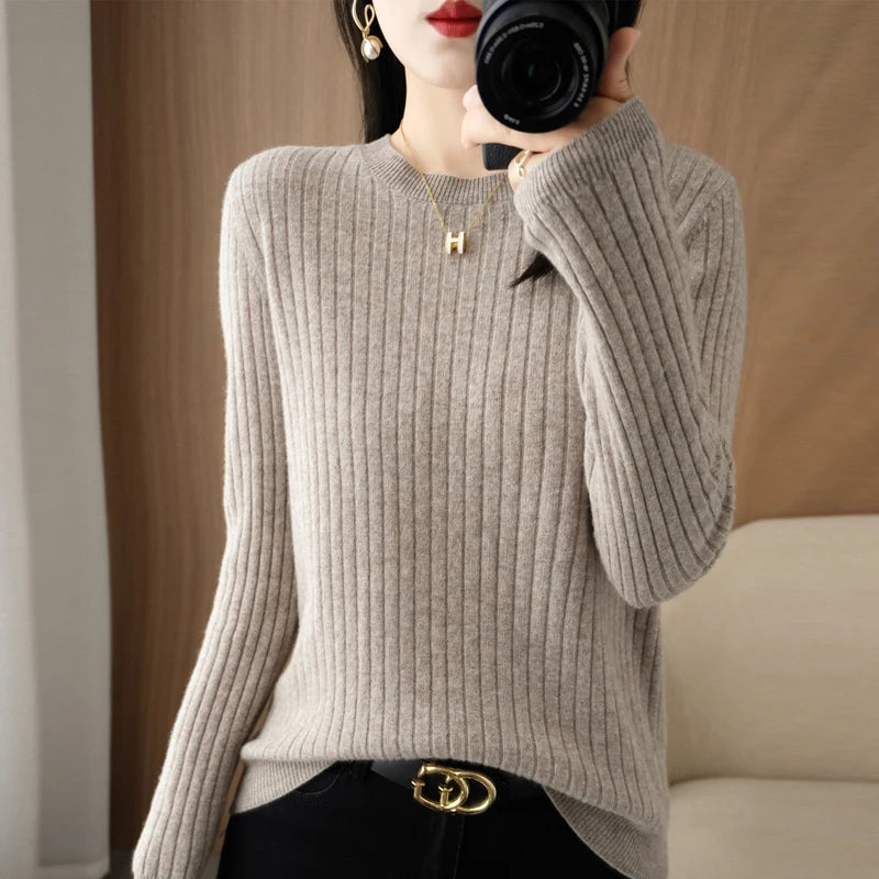 Women Long Sleeve Pullovers O-neck Stripe Sweaters