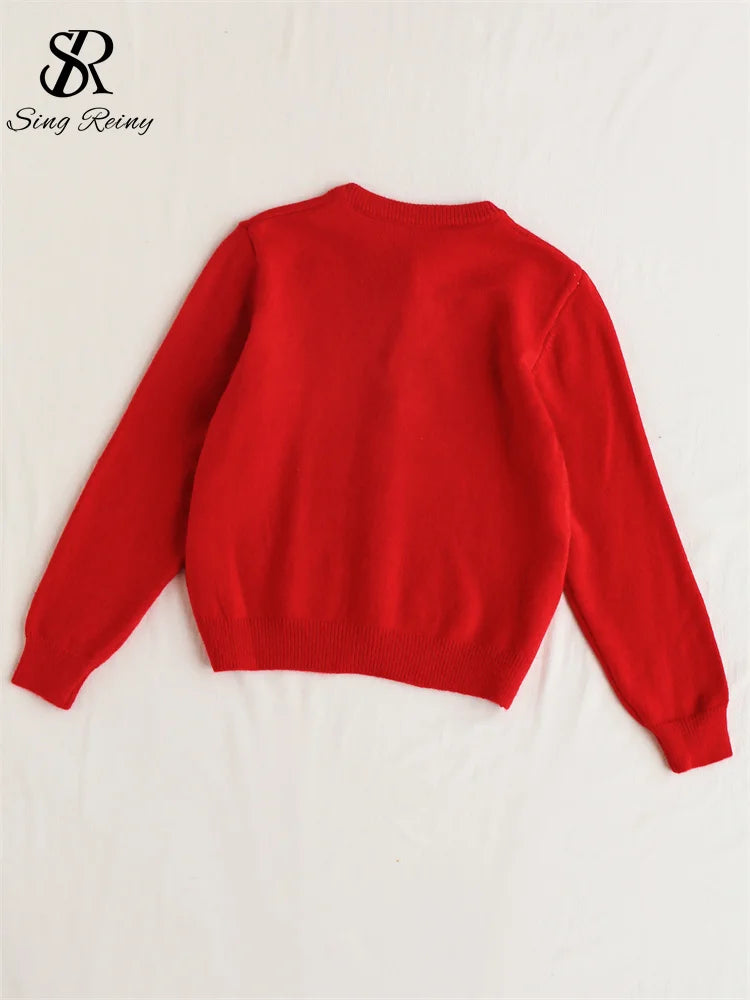 O-Neck Full Sleeves Pearls Buttoned Knitted Sweater