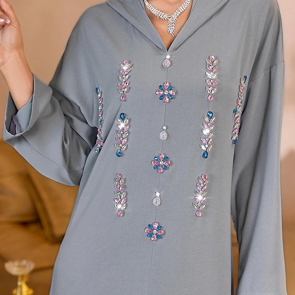 Plus Size Moroccan Jalabya Women Ramadan Islamic V-neck Robe Long Sleeves