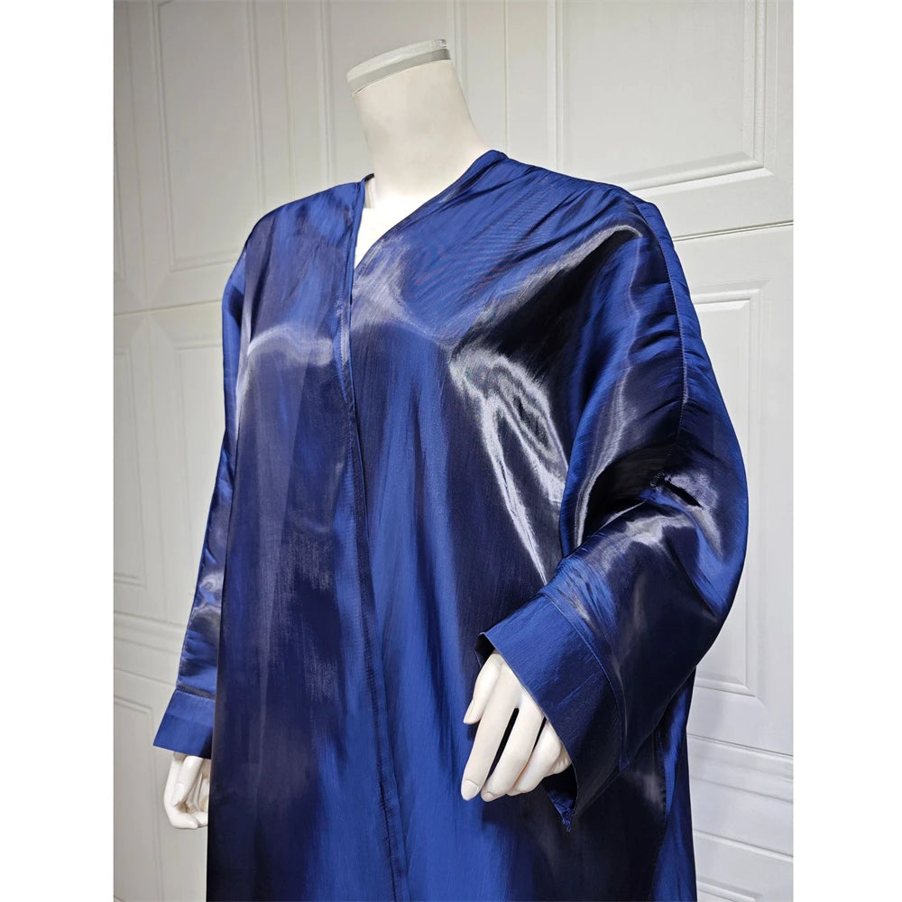 Shiny Satin Morocco Kimono Abaya Dress for Muslim Women Caftan