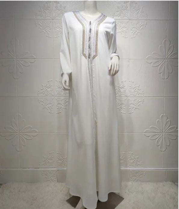 Plus Size White Djellaba Kaftan Dubai Abaya Dress for Women