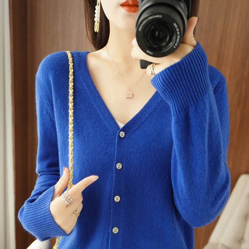 Classic Basic Wool V-Neck Women Sweater